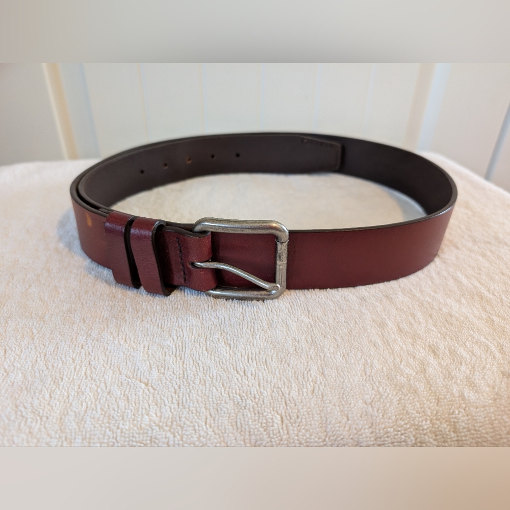Lacoste Burgundy Leather Belt with Silver Buckle